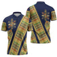 Habesha Kemis Inspired Tilet Pattern Zipper Polo Shirt Royal Blue - Gold