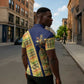 Habesha Kemis Inspired Tilet Pattern Zipper Polo Shirt Royal Blue - Gold