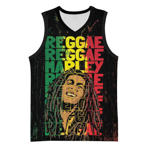 Reggae King Marley Basketball Jersey Typeset Grunge Style - African Pride