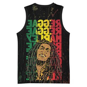 Reggae King Marley Basketball Jersey Typeset Grunge Style - African Pride