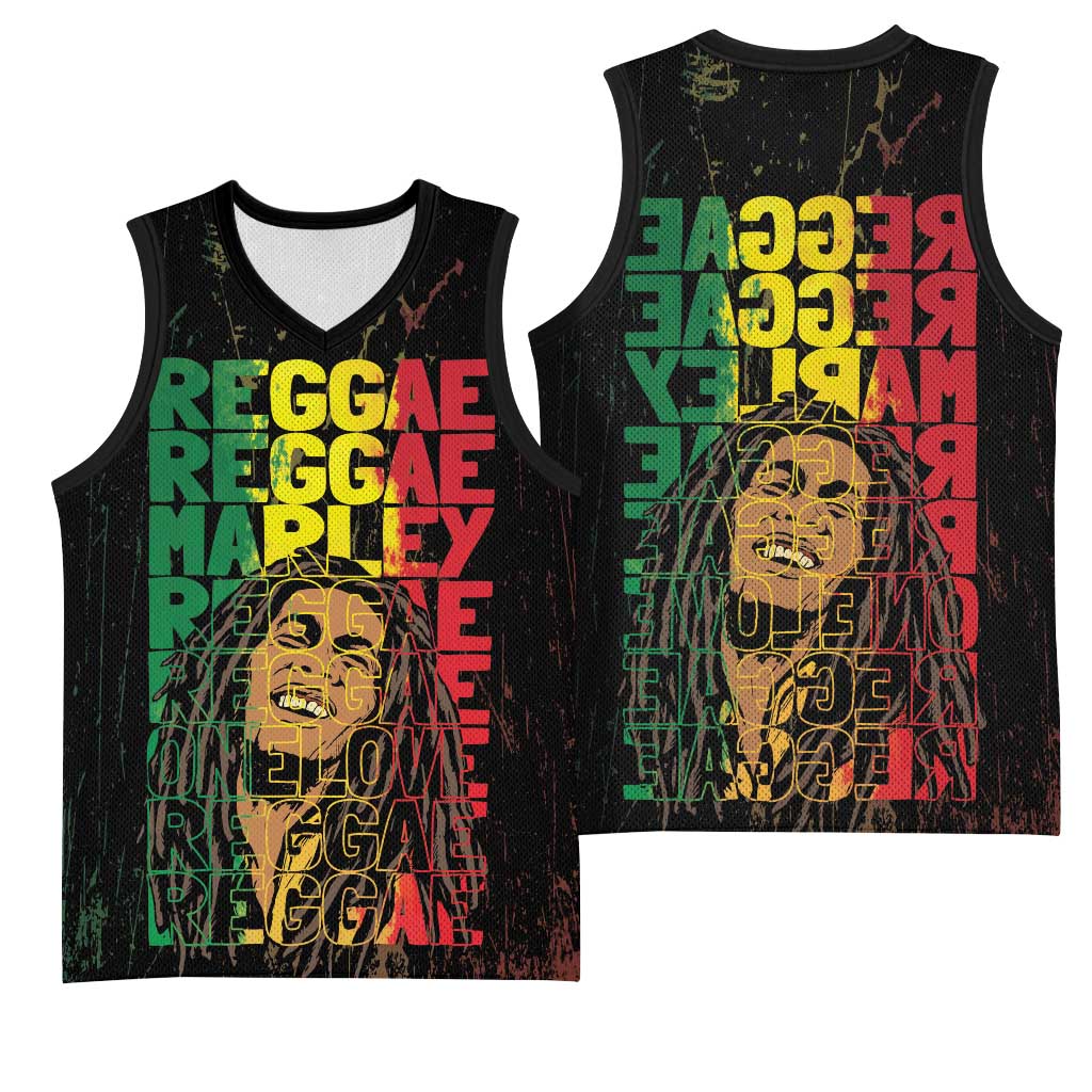 Reggae King Marley Basketball Jersey Typeset Grunge Style - African Pride