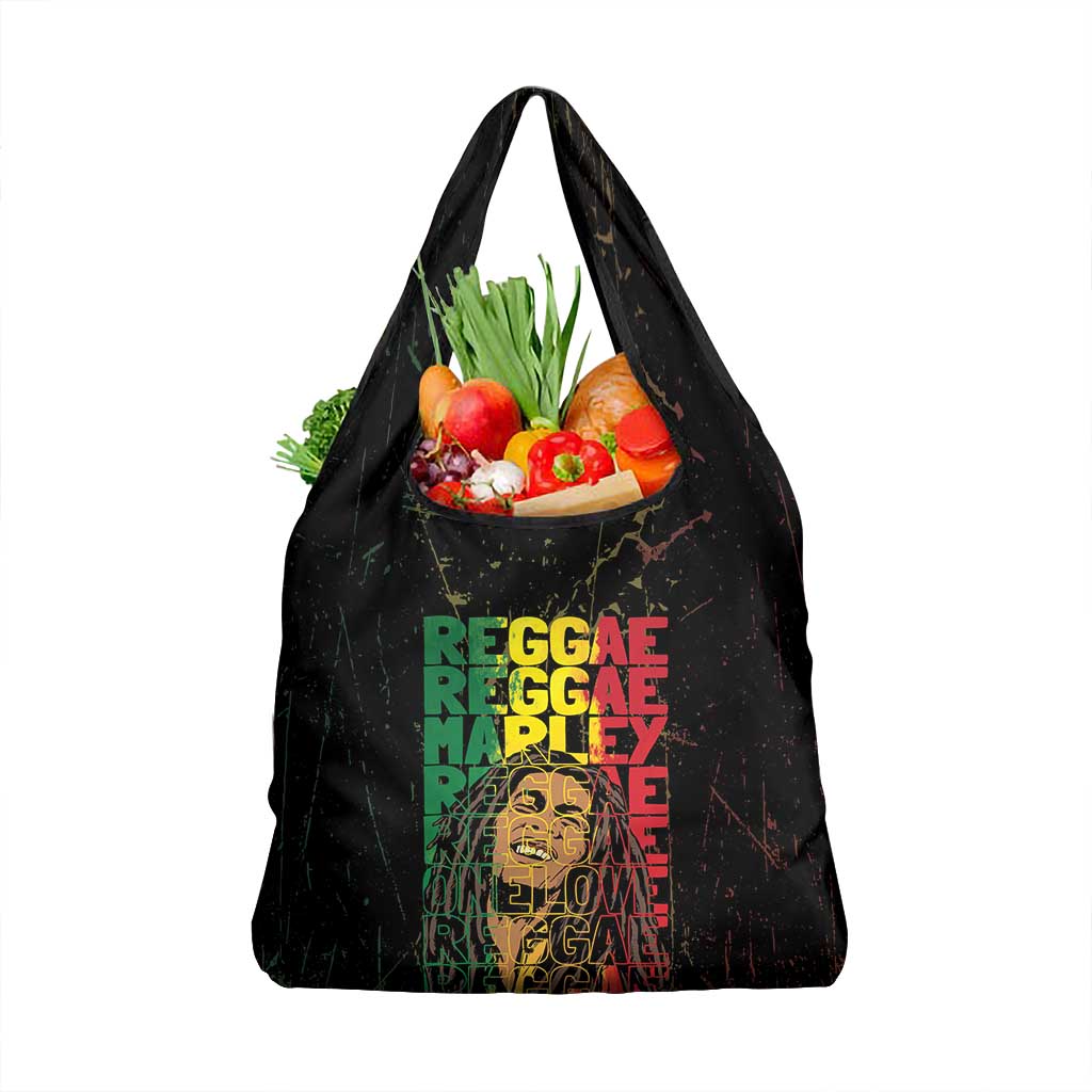 Reggae King Marley Grocery Bag Typeset Grunge Style