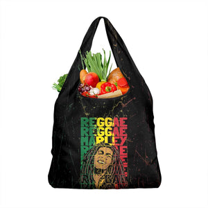Reggae King Marley Grocery Bag Typeset Grunge Style