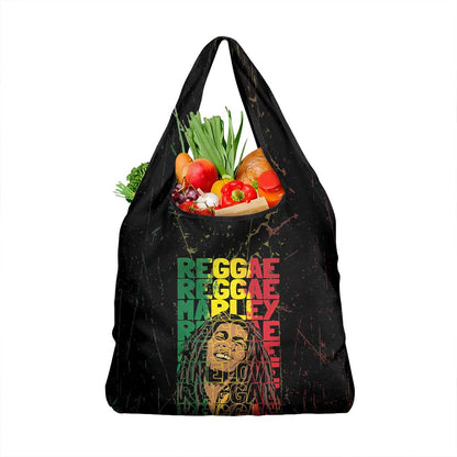 Reggae King Marley Grocery Bag Typeset Grunge Style