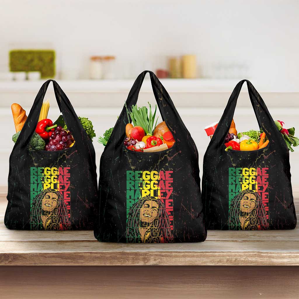 Reggae King Marley Grocery Bag Typeset Grunge Style