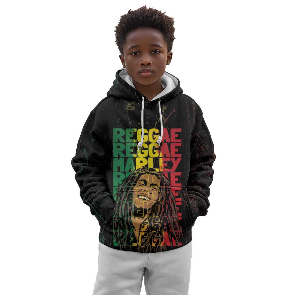 Reggae King Marley Kid Hoodie Typeset Grunge Style