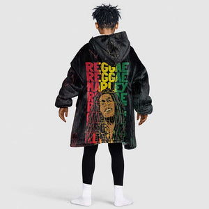 Reggae King Marley KId Wearable Blanket Hoodie Typeset Grunge Style