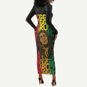 Reggae King Marley Long Sleeve Bodycon Dress Typeset Grunge Style LT7
