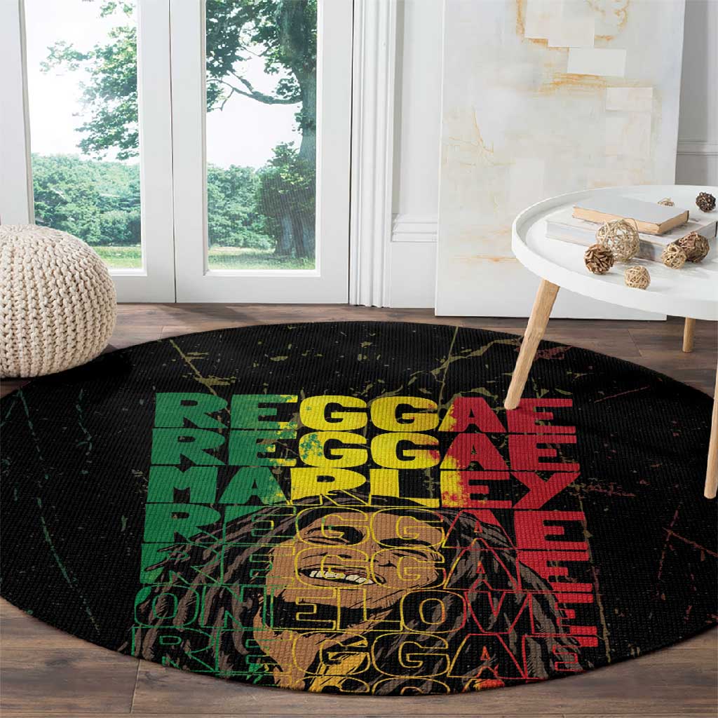 Reggae King Marley Round Carpet Typeset Grunge Style