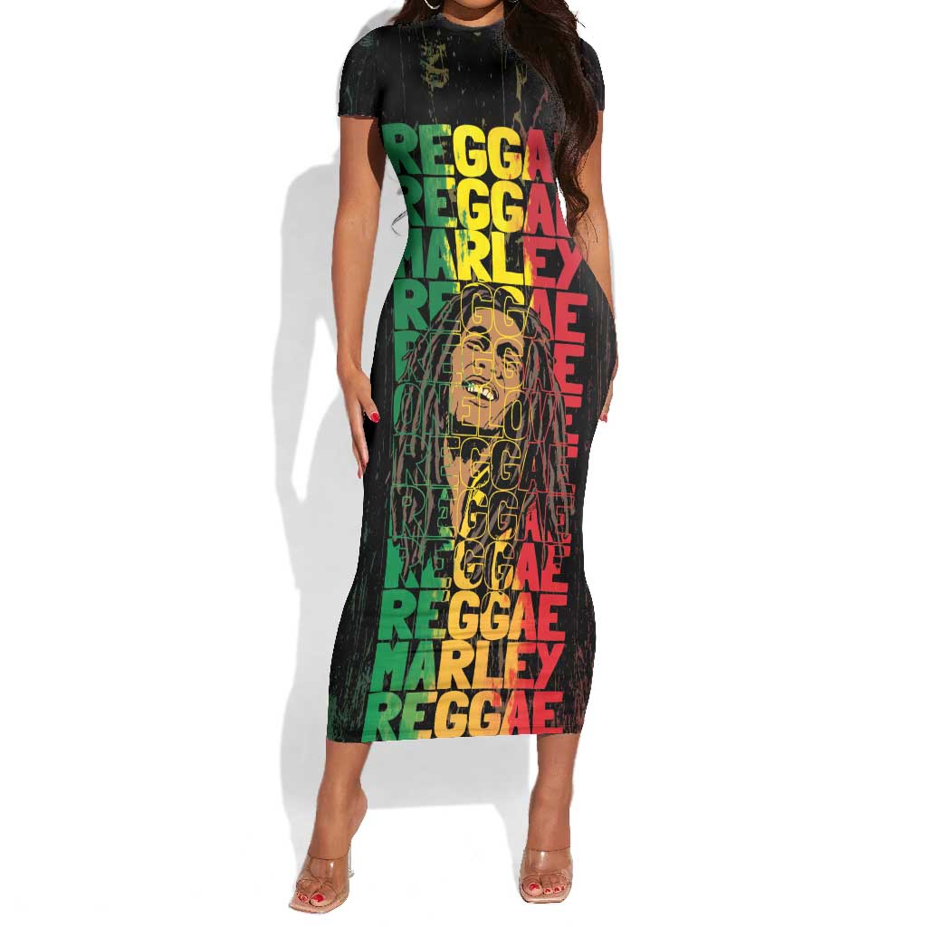 Reggae King Marley Short Sleeve Bodycon Dress Typeset Grunge Style LT7