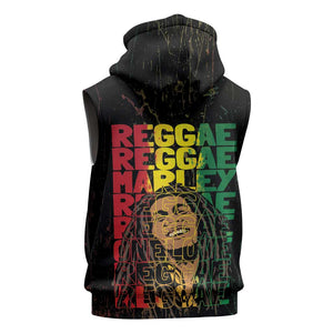 Reggae King Marley Sleeveless Hoodie Typeset Grunge Style - African Pride