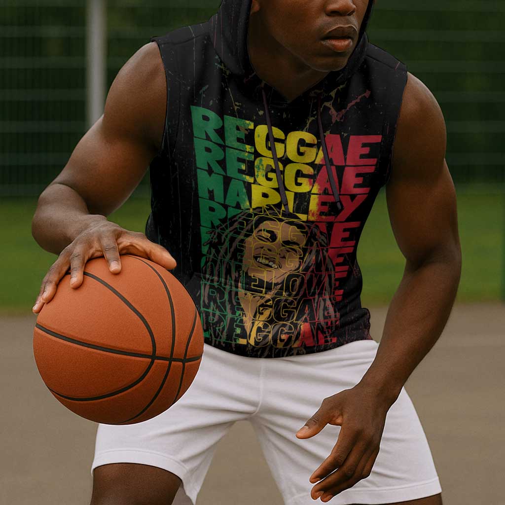 Reggae King Marley Sleeveless Hoodie Typeset Grunge Style - African Pride