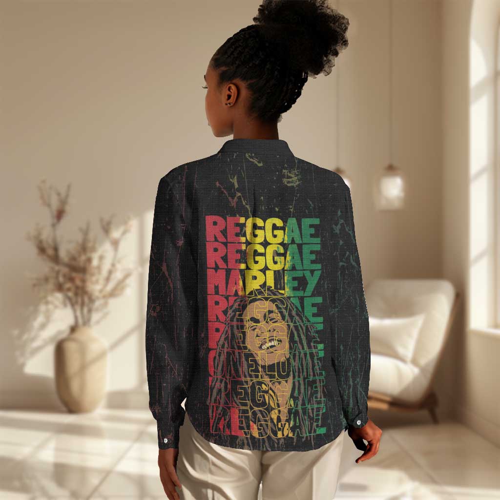 Reggae King Marley Women Casual Shirt Typeset Grunge Style LT7