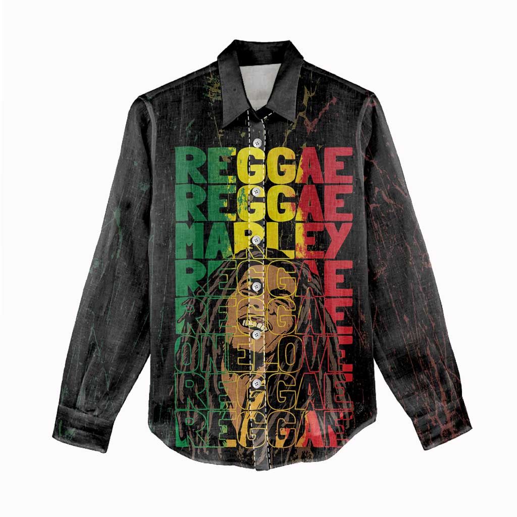 Reggae King Marley Women Casual Shirt Typeset Grunge Style LT7