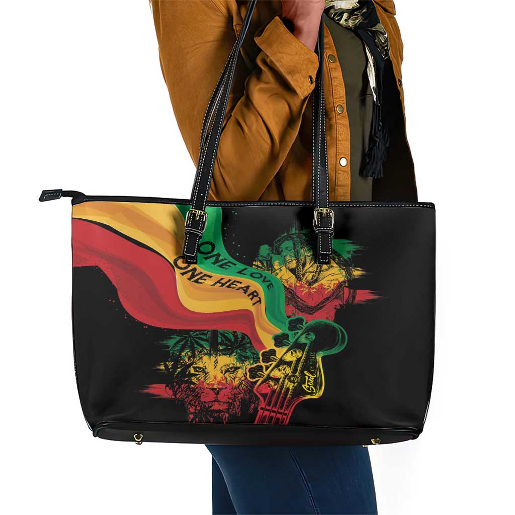 Reggae Day Leather Tote Bag One Love One Heart