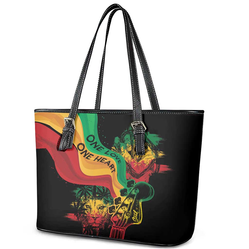 Reggae Day Leather Tote Bag One Love One Heart