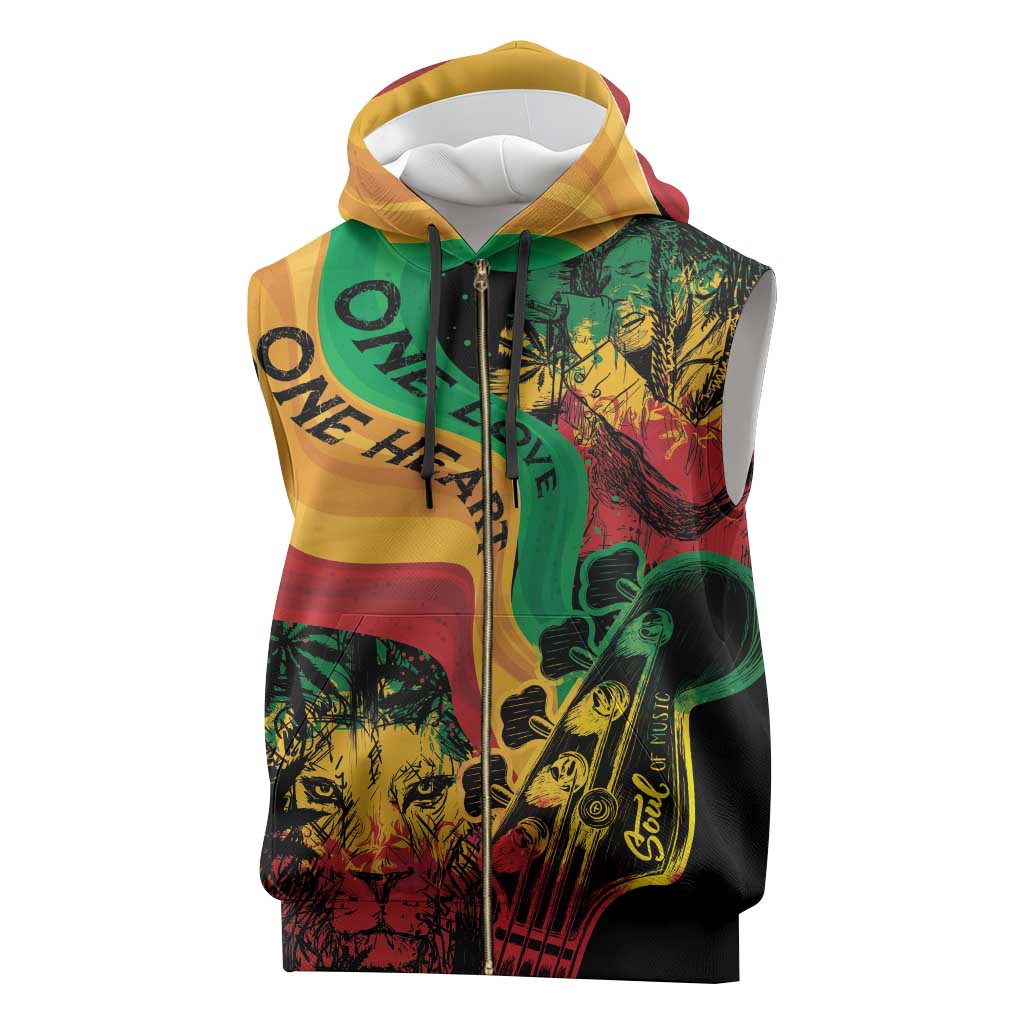 Reggae Day Sleeveless Zip Hoodie One Love One Heart - African Pride