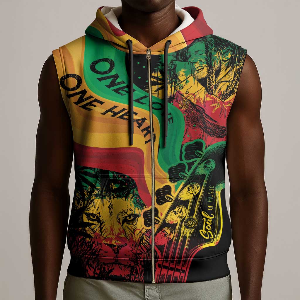 Reggae Day Sleeveless Zip Hoodie One Love One Heart - African Pride