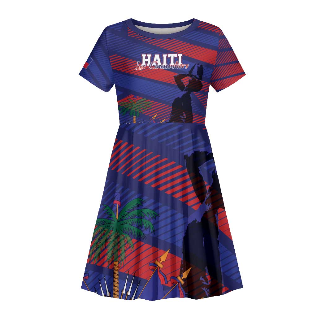 Afro-Haiti Football Personalized Les Grenadiers Kid Short Sleeve Dress Echoes of History - African Pride