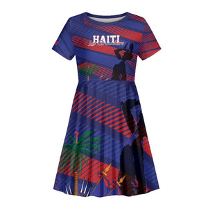 Afro-Haiti Football Personalized Les Grenadiers Kid Short Sleeve Dress Echoes of History - African Pride