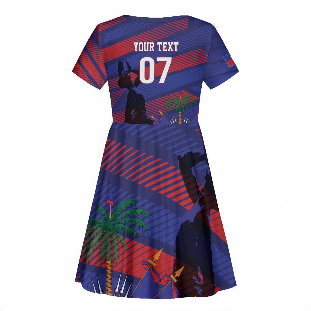 Afro-Haiti Football Personalized Les Grenadiers Kid Short Sleeve Dress Echoes of History - African Pride