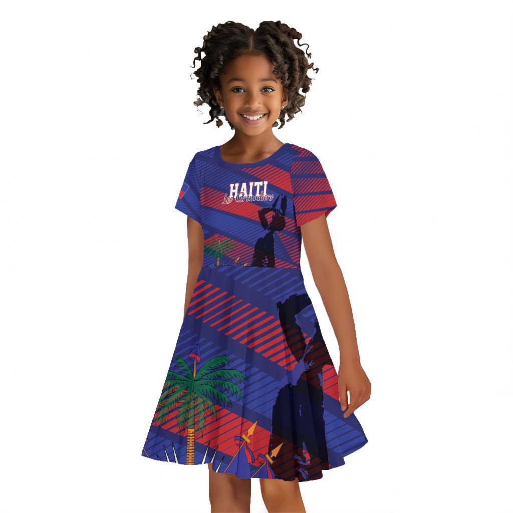 Afro-Haiti Football Personalized Les Grenadiers Kid Short Sleeve Dress Echoes of History - African Pride