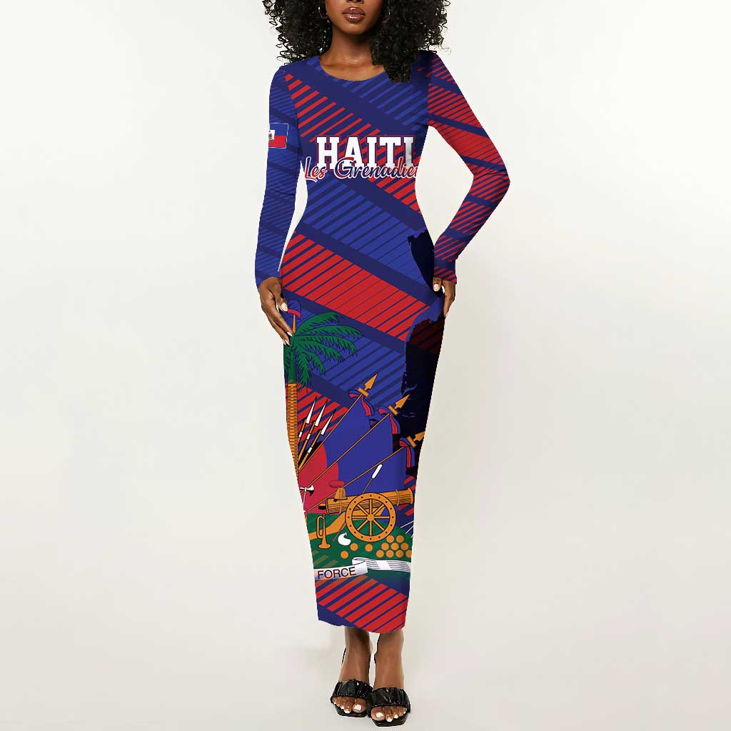 Afro-Haiti Football Personalized Les Grenadiers Long Sleeve Bodycon Dress Echoes of History - African Pride