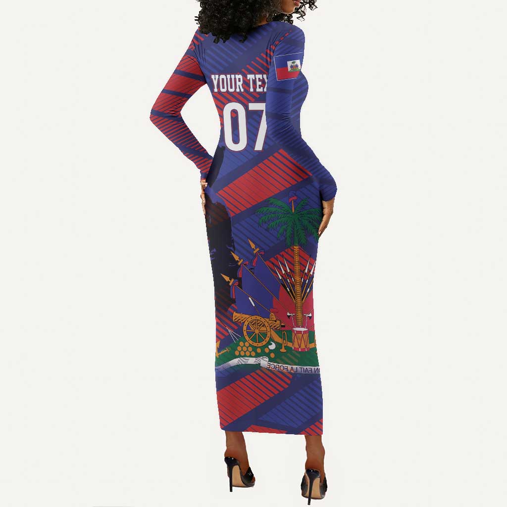 Afro-Haiti Football Personalized Les Grenadiers Long Sleeve Bodycon Dress Echoes of History - African Pride