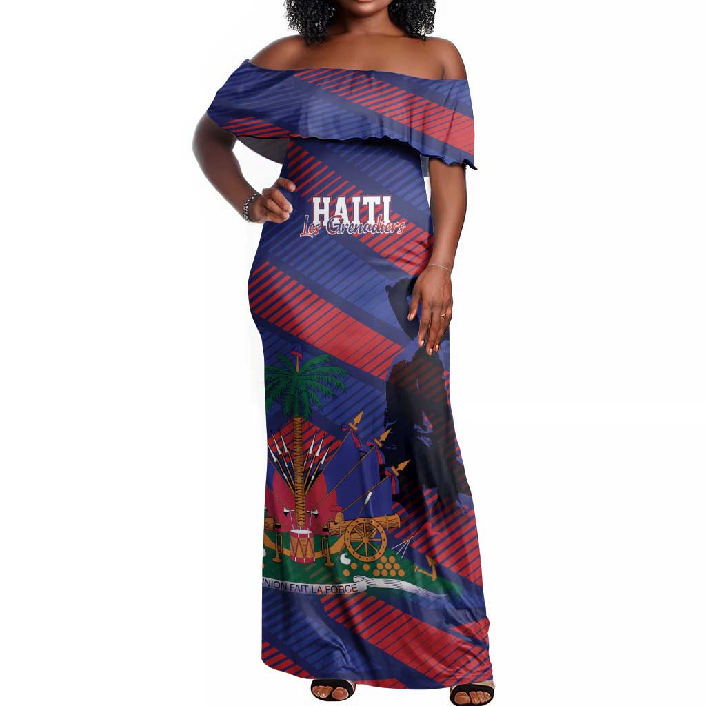 Afro-Haiti Football Personalized Les Grenadiers Off Shoulder Maxi Dress Echoes of History - African Pride