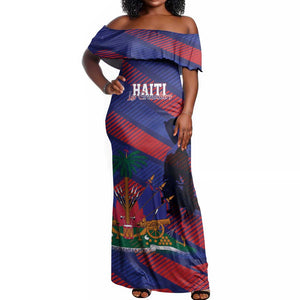 Afro-Haiti Football Personalized Les Grenadiers Off Shoulder Maxi Dress Echoes of History - African Pride