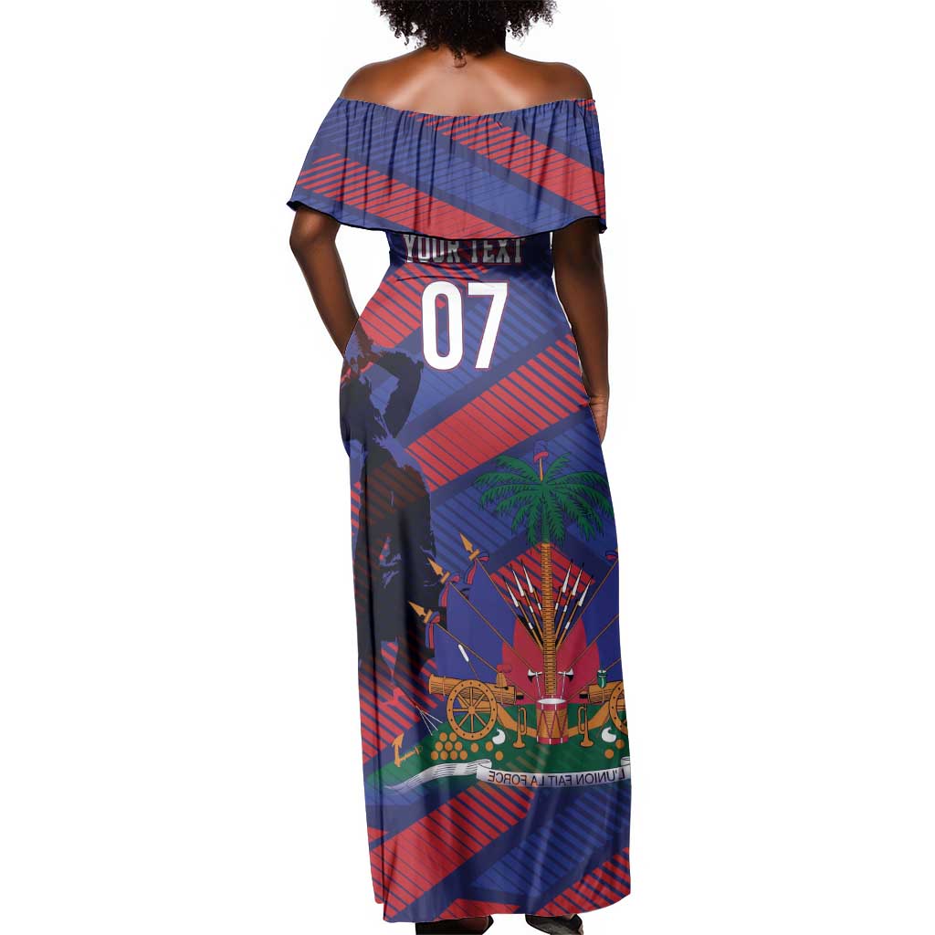 Afro-Haiti Football Personalized Les Grenadiers Off Shoulder Maxi Dress Echoes of History - African Pride