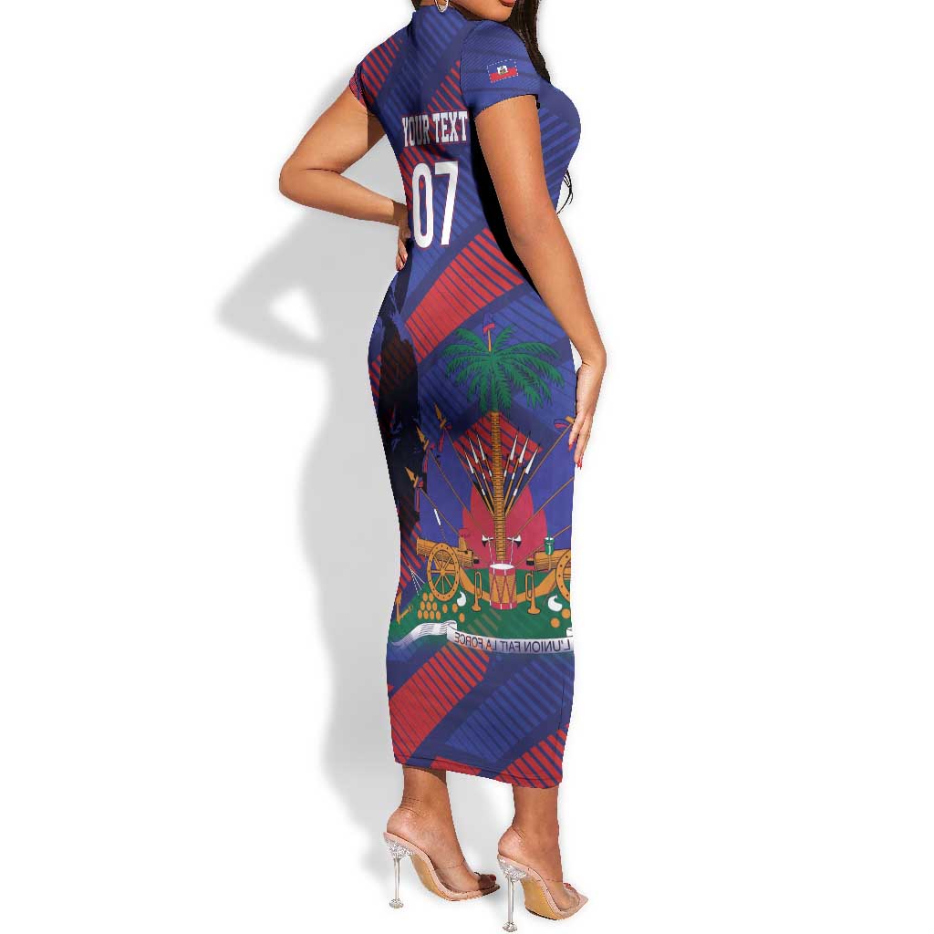 Afro-Haiti Football Personalized Les Grenadiers Short Sleeve Bodycon Dress Echoes of History - African Pride
