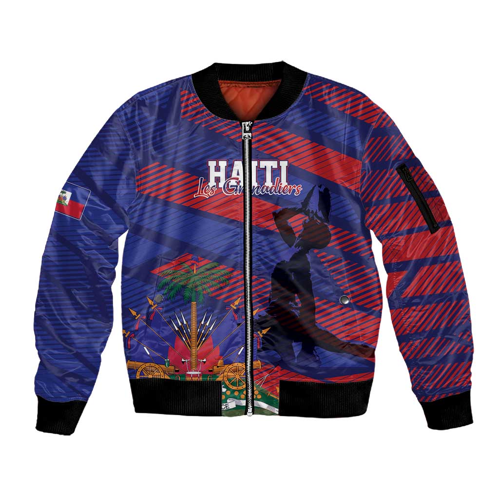 Afro-Haiti Football Personalized Les Grenadiers Sleeve Zip Bomber Jacket Echoes of History - African Pride