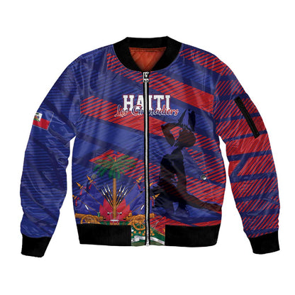 Afro-Haiti Football Personalized Les Grenadiers Sleeve Zip Bomber Jacket Echoes of History - African Pride