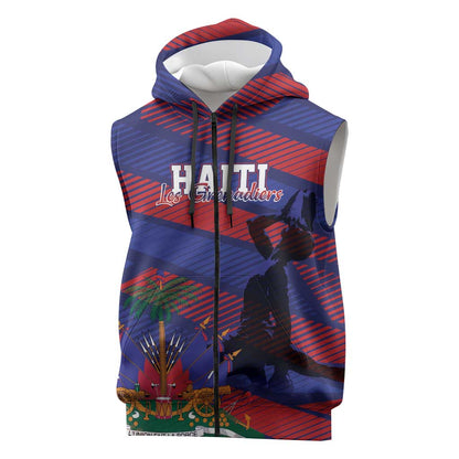 Afro-Haiti Football Personalized Les Grenadiers Sleeveless Zip Hoodie Echoes of History - African Pride