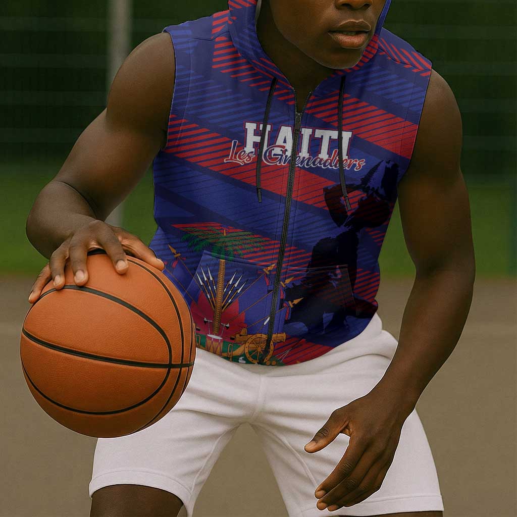 Afro-Haiti Football Personalized Les Grenadiers Sleeveless Zip Hoodie Echoes of History - African Pride