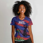 Afro-Haiti Football Personalized Les Grenadiers Women V-Neck T-Shirt Echoes of History - African Pride