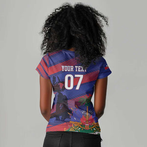 Afro-Haiti Football Personalized Les Grenadiers Women V-Neck T-Shirt Echoes of History - African Pride