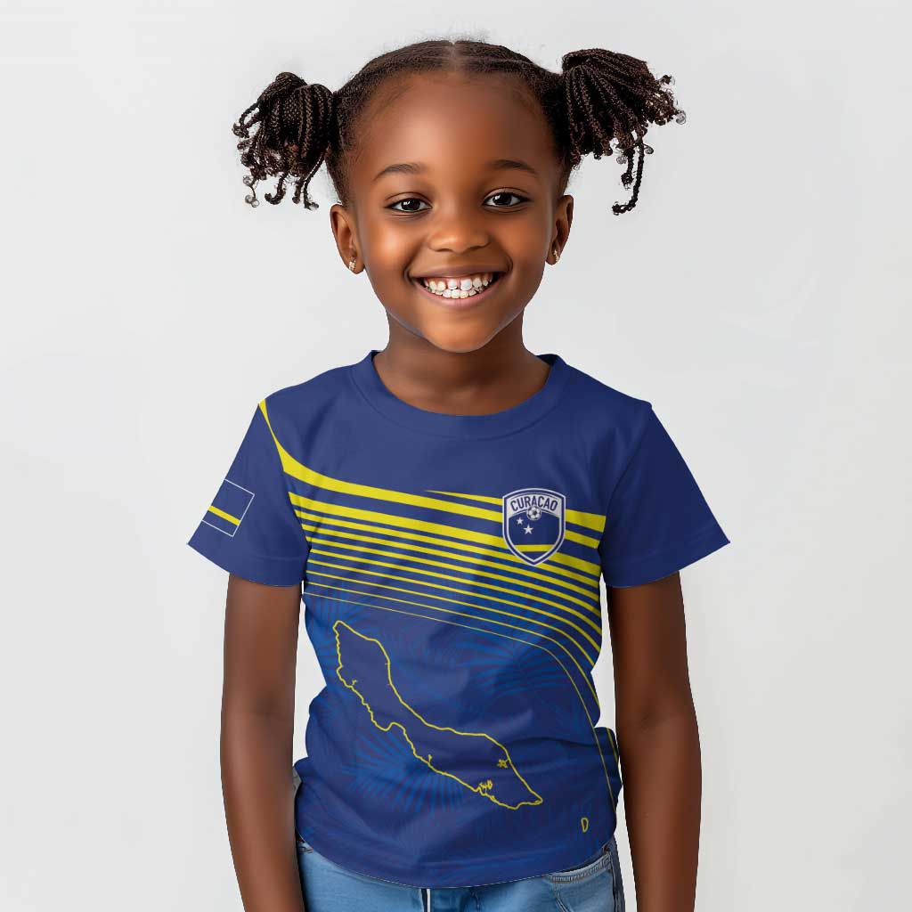 Afro-Curacao Football Custom Kid T shirt Korsou Blue Wave - Making History - African Pride