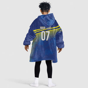 Afro-Curacao Football Custom Kid Wearable Blanket Hoodie Korsou Blue Wave - Making History - African Pride