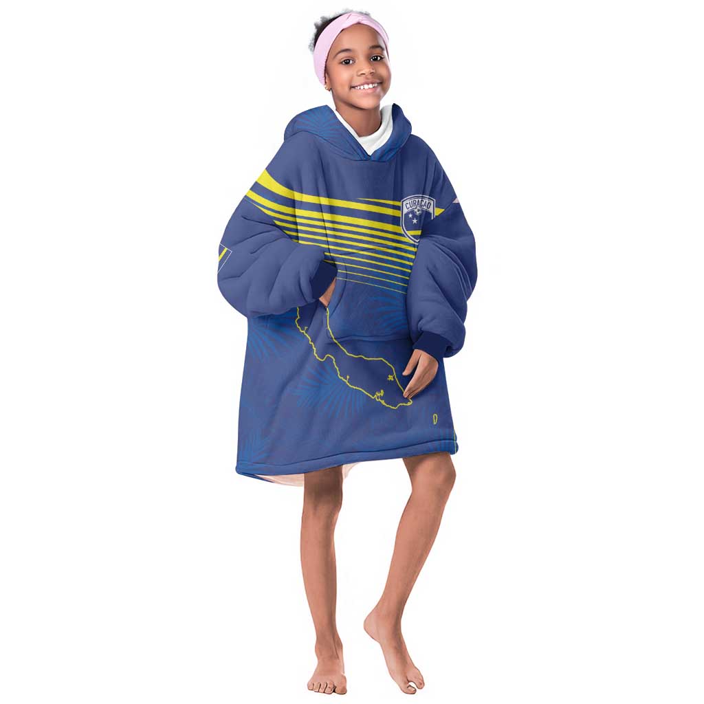 Afro-Curacao Football Custom Kid Wearable Blanket Hoodie Korsou Blue Wave - Making History - African Pride