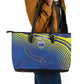 Afro-Curacao Football Custom Leather Tote Bag Korsou Blue Wave - Making History - African Pride