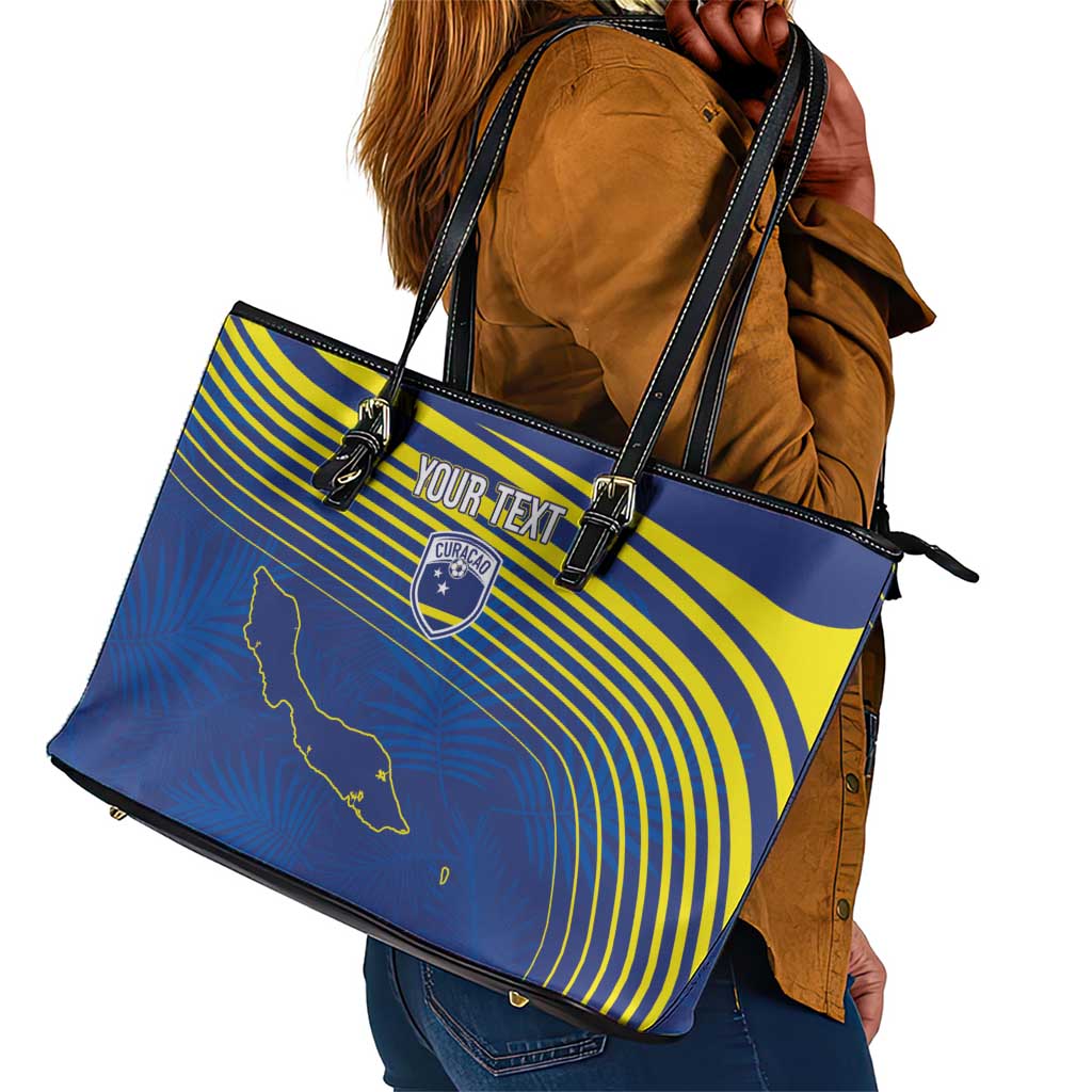 Afro-Curacao Football Custom Leather Tote Bag Korsou Blue Wave - Making History - African Pride