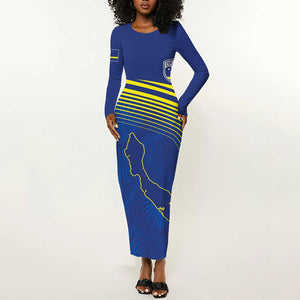 Afro-Curacao Football Custom Long Sleeve Bodycon Dress Korsou Blue Wave - Making History - African Pride