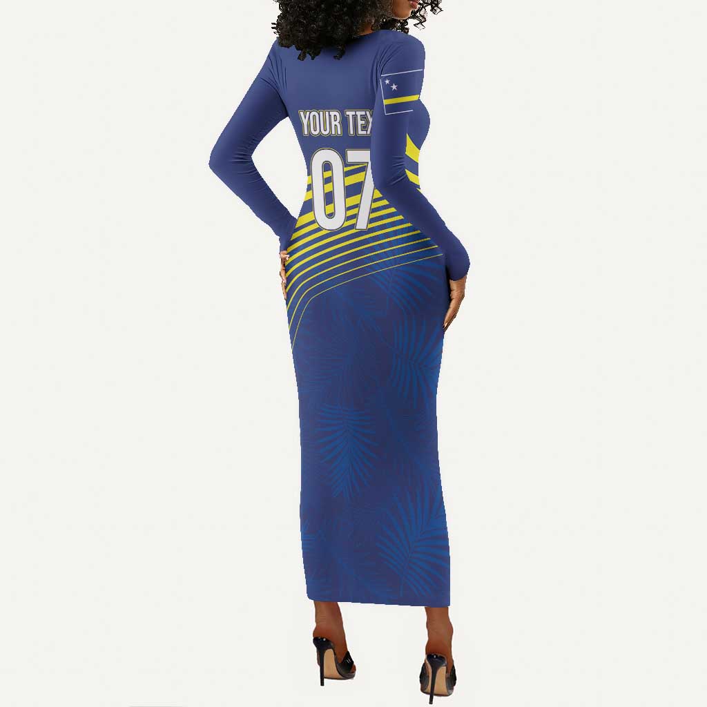 Afro-Curacao Football Custom Long Sleeve Bodycon Dress Korsou Blue Wave - Making History - African Pride