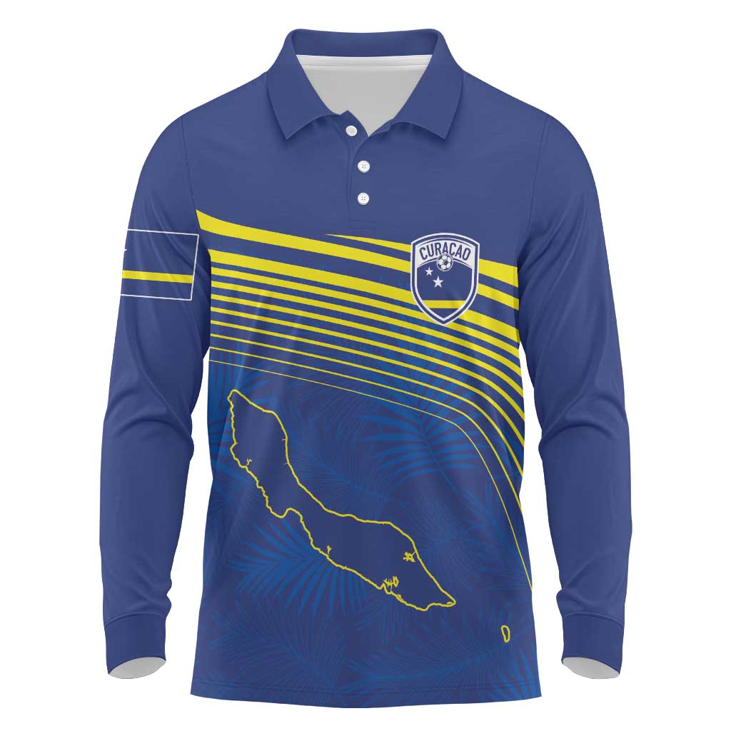 Afro-Curacao Football Custom Long Sleeve Polo Shirt Korsou Blue Wave - Making History - African Pride