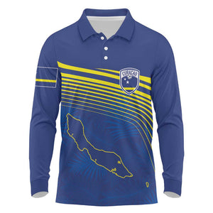 Afro-Curacao Football Custom Long Sleeve Polo Shirt Korsou Blue Wave - Making History - African Pride