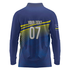 Afro-Curacao Football Custom Long Sleeve Polo Shirt Korsou Blue Wave - Making History - African Pride
