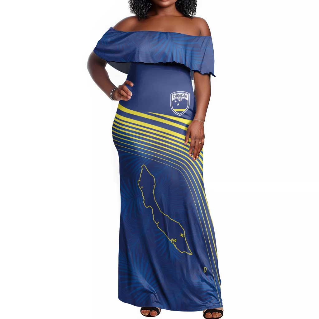 Afro-Curacao Football Custom Off Shoulder Maxi Dress Korsou Blue Wave - Making History - African Pride