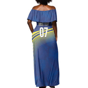 Afro-Curacao Football Custom Off Shoulder Maxi Dress Korsou Blue Wave - Making History - African Pride